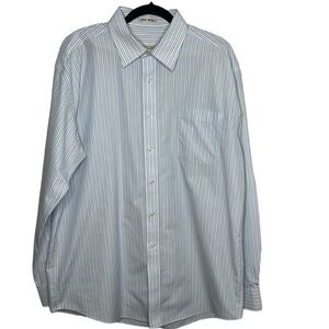 Pronto Uomo Blue Striped Non-Iron Button Up Dress Shirt Men's Sz 16 1/2 / 34 -35